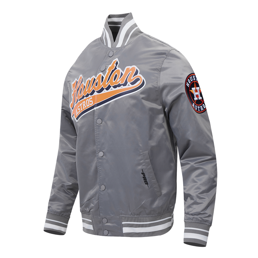 MLB HOUSTON ASTROS SCRIPT TAIL MEN'S SATIN JACKET (GRAY)