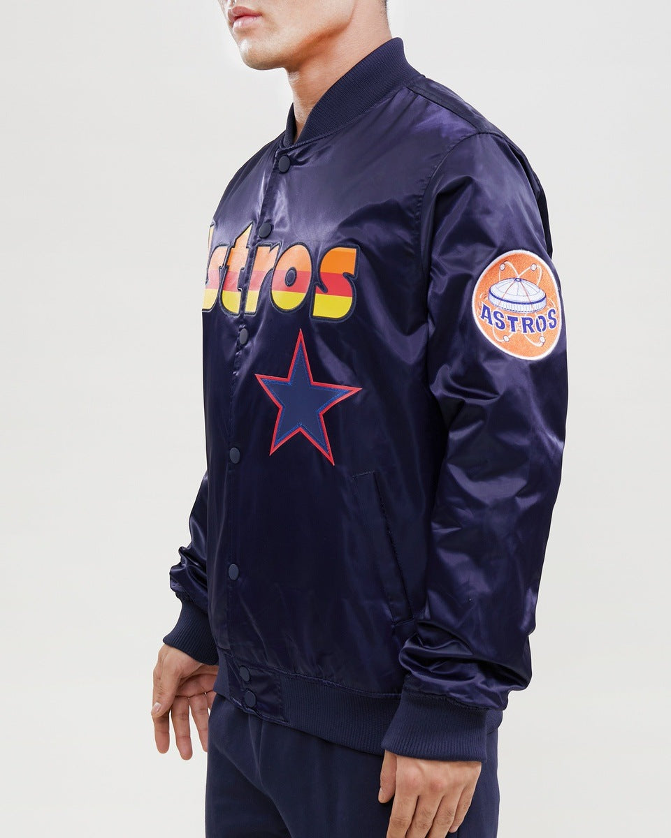 MLB HOUSTON ASTROS WORDMARK MEN'S SATIN JACKET (MIDNIGHT NAVY)