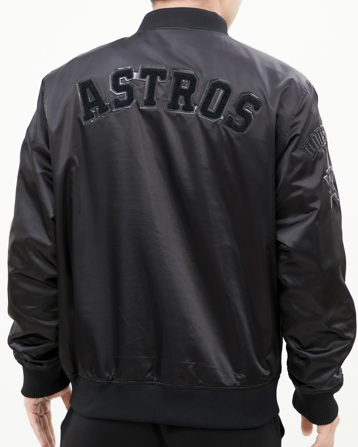 MLB HOUSTON ASTROS TRIPLE BLACK MEN'S SATIN JACKET (TRIPLE BLACK)