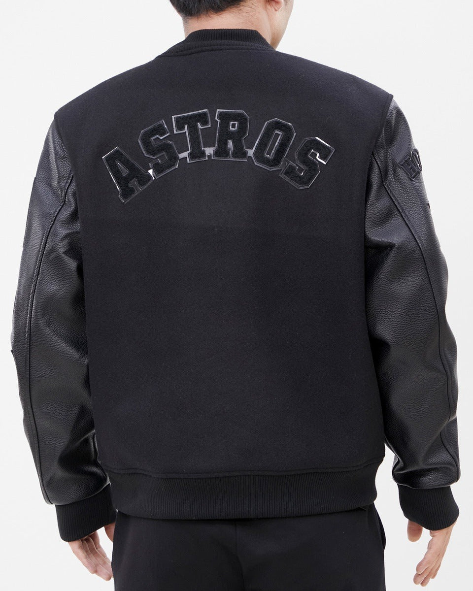 MLB HOUSTON ASTROS TRIPLE BLACK WOOL MEN'S VARSITY JACKET (TRIPLE BLACK)