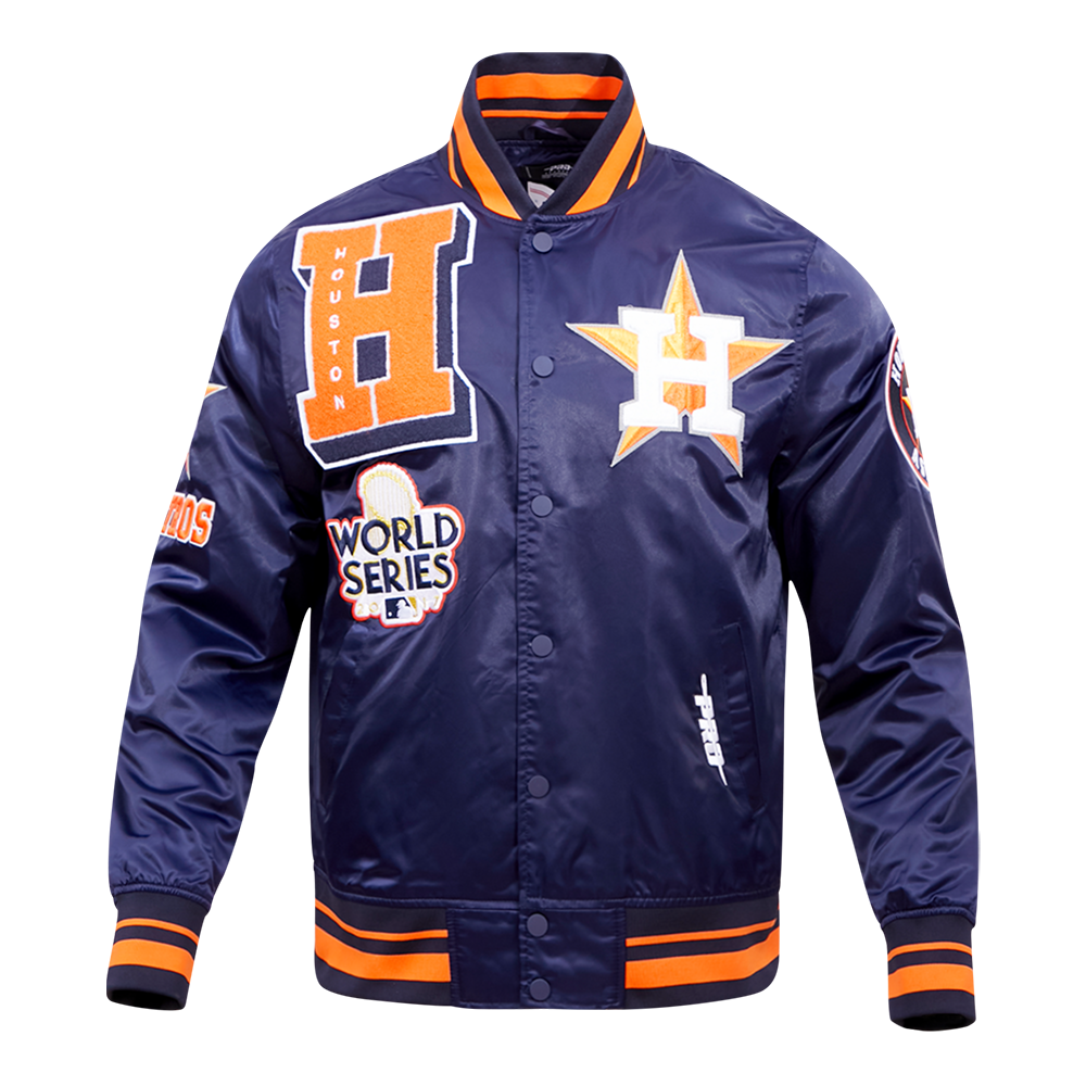 MLB HOUSTON ASTROS VESTE EN SATIN MASHUP RÉTRO POUR HOMME (MARINE MINUIT/ORANGE/MINUIT)