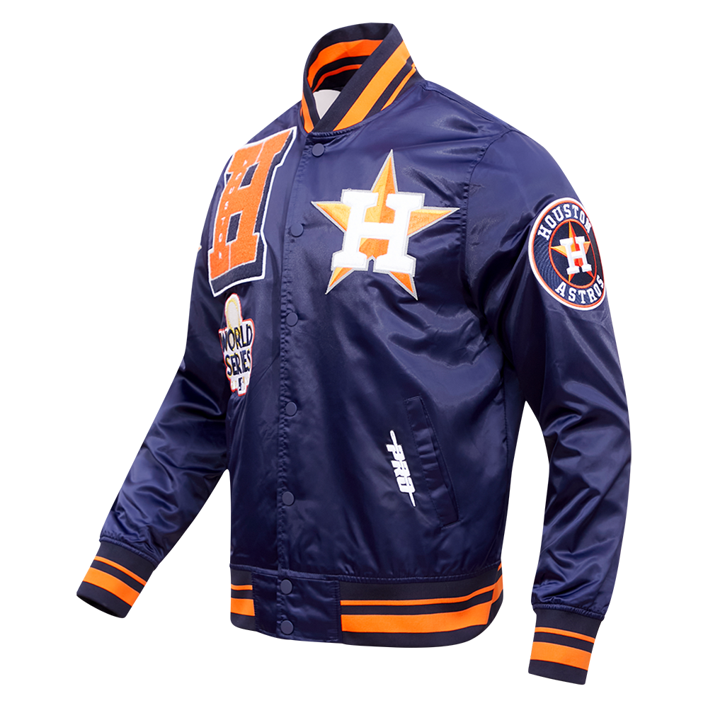 MLB HOUSTON ASTROS VESTE EN SATIN MASHUP RÉTRO POUR HOMME (MARINE MINUIT/ORANGE/MINUIT)