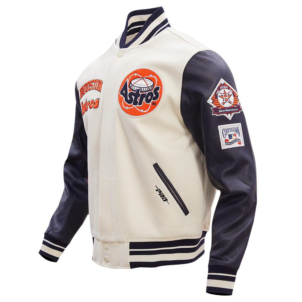 MLB HOUSTON ASTROS RETRO CLASSIC MEN'S RIB WOOL VARSITY JACKET (EGGSHELL/ MIDNIGHT NAVY)