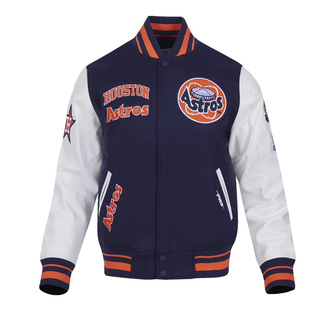 MLB HOUSTON ASTROS RETRO CLASSIC MEN'S RIB WOOL VARSITY JACKET (MIDNIGHT NAVY/ORANGE/MIDNIGHT NAVY)