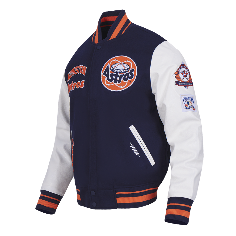 MLB HOUSTON ASTROS RETRO CLASSIC MEN'S RIB WOOL VARSITY JACKET (MIDNIGHT NAVY/ORANGE/MIDNIGHT NAVY)