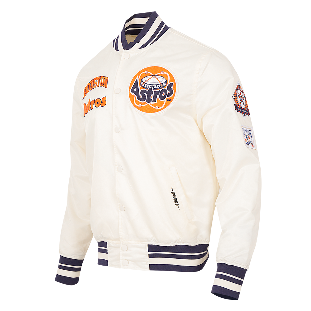 MLB HOUSTON ASTROS RETRO CLASSIC MEN'S RIB SATIN JACKET (EGGSHELL/MIDNIGHT NAVY)