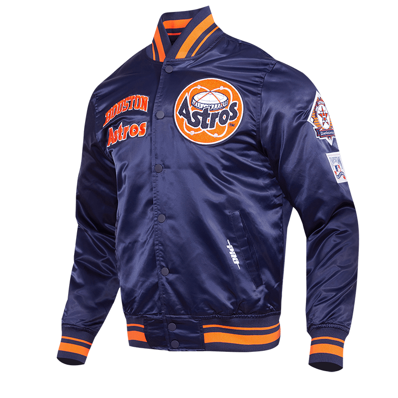 MLB HOUSTON ASTROS RETRO CLASSIC MEN'S RIB SATIN JACKET (MIDNIGHT NAVY/ORANGE/ MIDNIGHT)