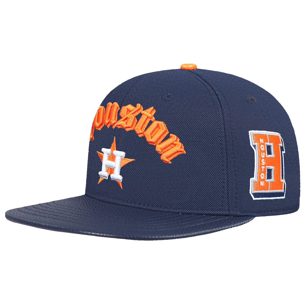 MLB HOUSTON ASTROS OLD ENGLISH UNISEX 6 PANEL LEATHER STRAPBACK (MIDNIGHT NAVY)