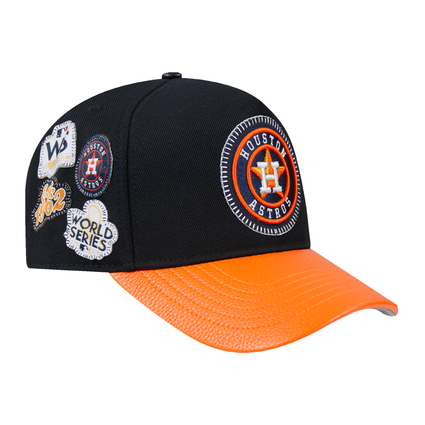 MLB HOUSTON ASTROS DIY PICK STITCH LEATHER PINCH FRONT STRAPBACK (BLACK)