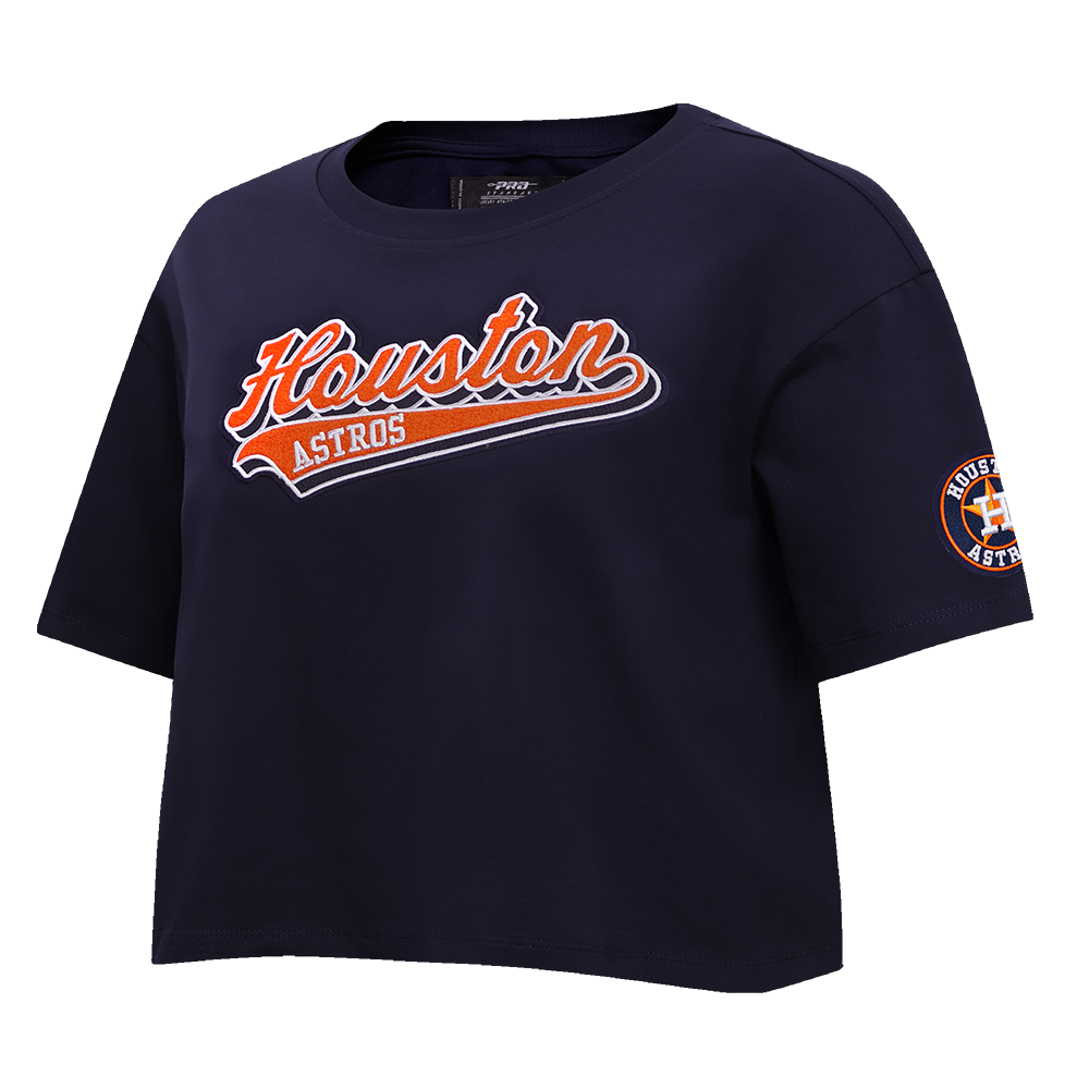 MLB HOUSTON ASTROS SCRIPT TAIL WOMEN'S SINGLE JERSEY BOXY TOP (MIDNIGHT NAVY)