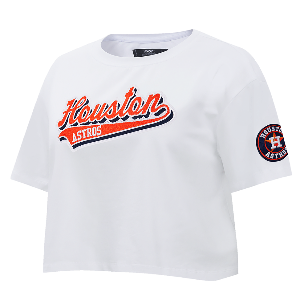 MLB HOUSTON ASTROS SCRIPT TAIL WOMEN'S SINGLE JERSEY BOXY TOP (WHITE)