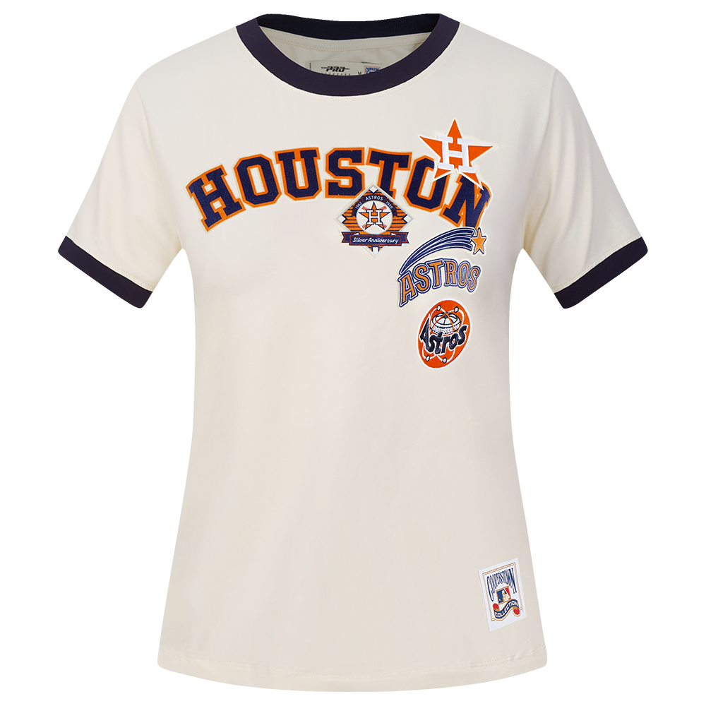 MLB HOUSTON ASTROS RETRO CASCADE WOMEN'S RINGER TOP (EGGSHELL/ MIDNIGHT NAVY)