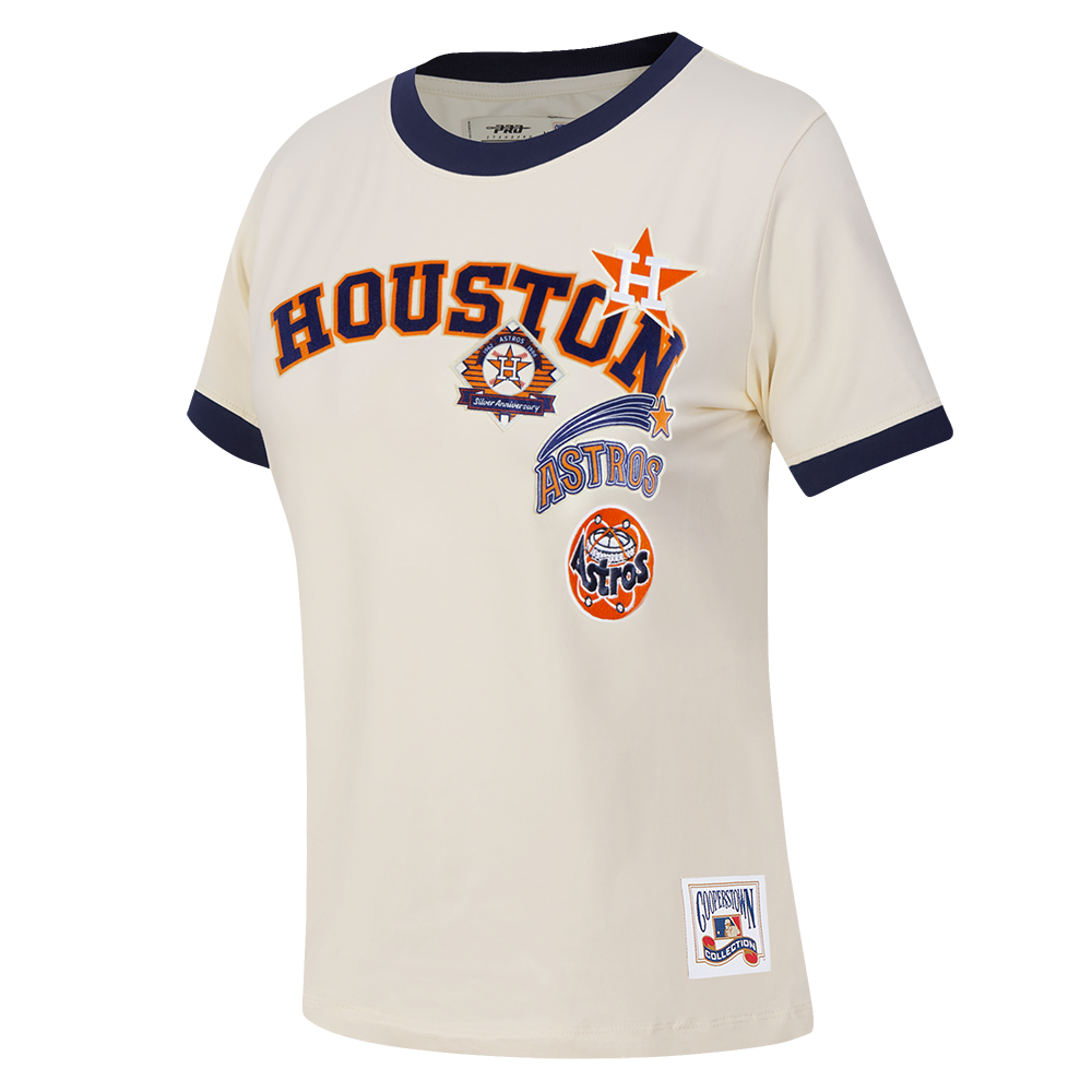 MLB HOUSTON ASTROS RETRO CASCADE WOMEN'S RINGER TOP (EGGSHELL/ MIDNIGHT NAVY)