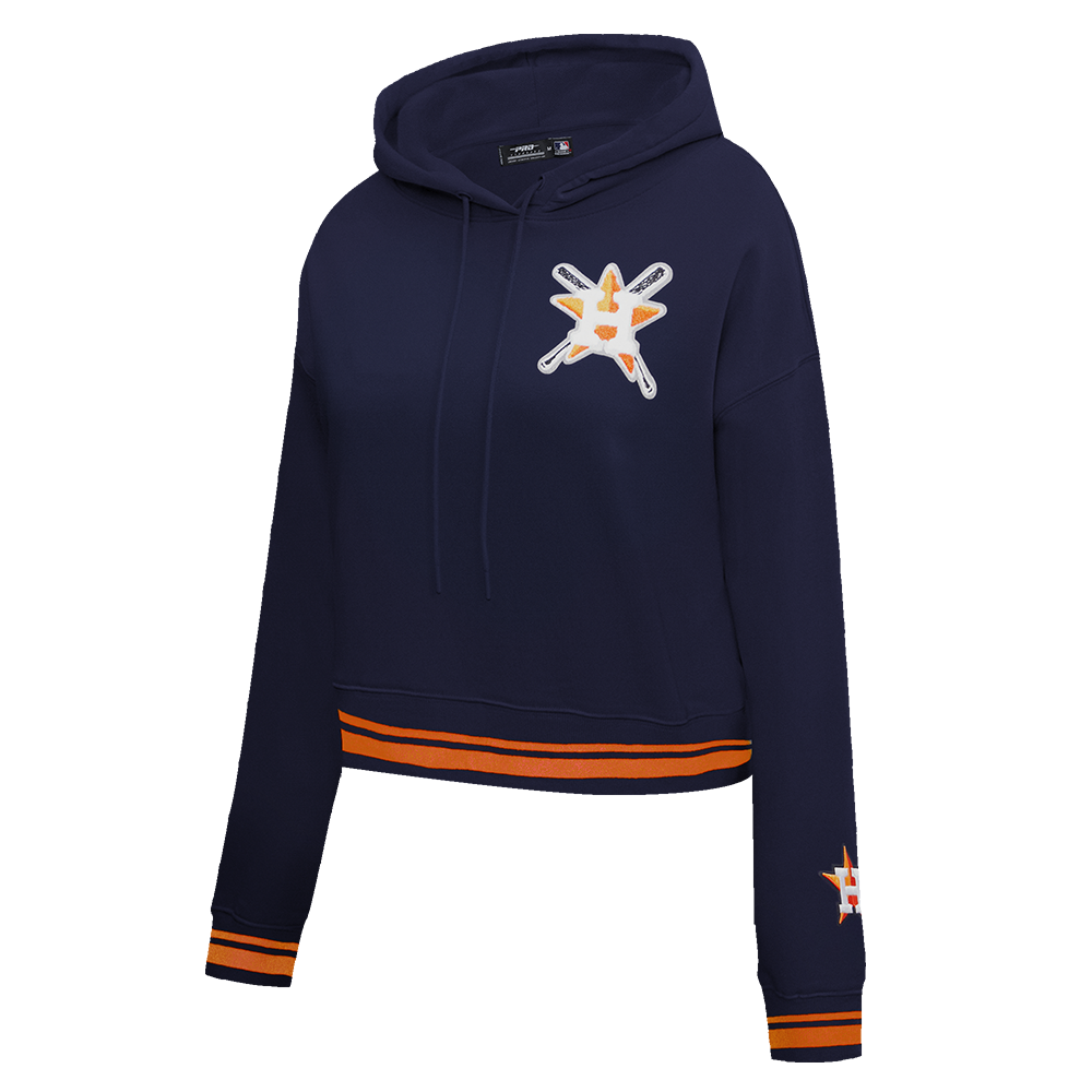 MLB HOUSTON ASTROS MASHUP WOMEN'S RIB CROPPED PULLOVER HOODIE (MIDNIGHT NAVY/ORANGE/MIDNIGHT NAVY)