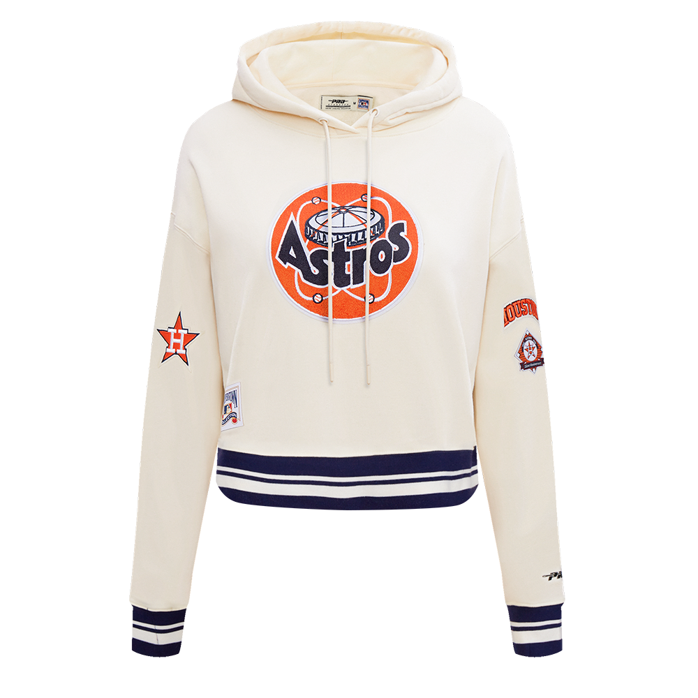 MLB HOUSTON ASTROS RETRO CLASSIC WOMEN'S CROPPED PULLOVER HOODIE (EGGSHELL/ MIDNIGHT NAVY)