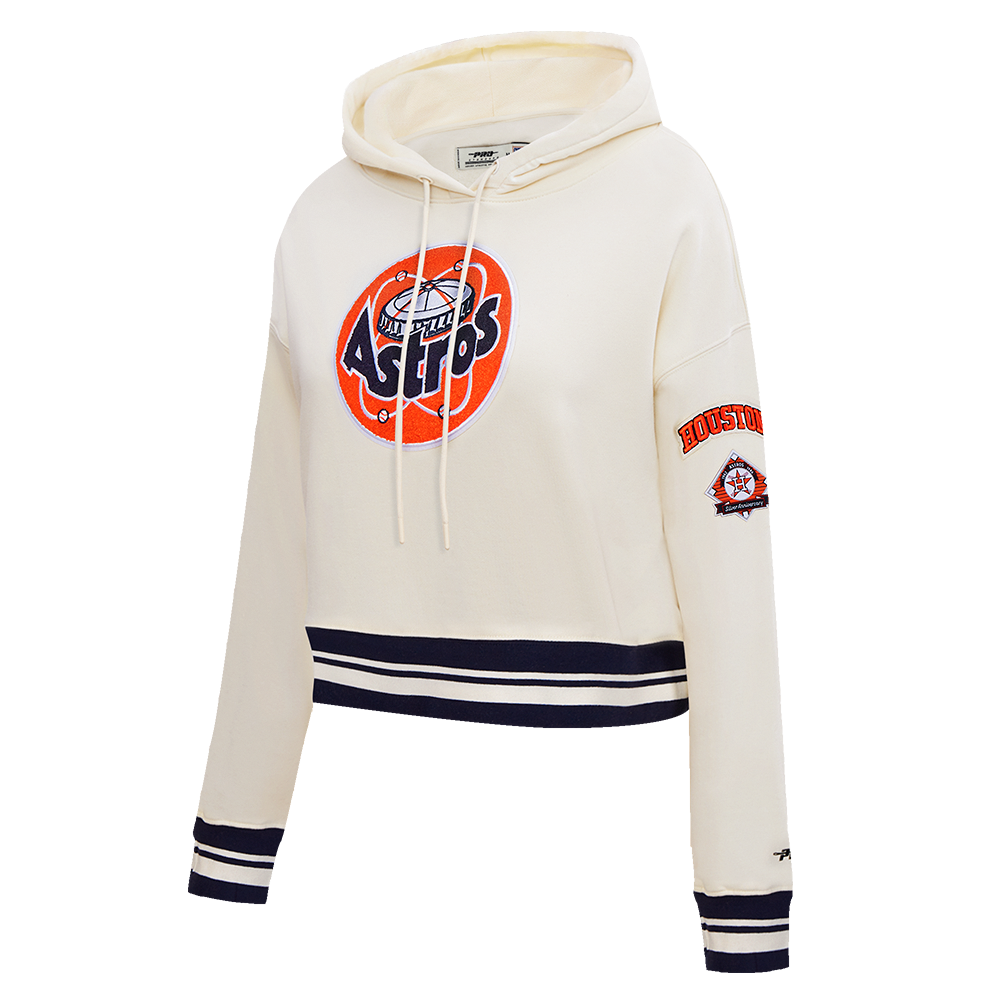 MLB HOUSTON ASTROS RETRO CLASSIC WOMEN'S CROPPED PULLOVER HOODIE (EGGSHELL/ MIDNIGHT NAVY)