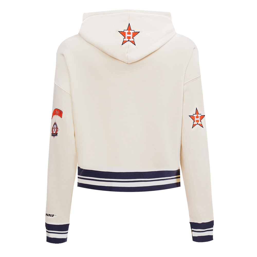 MLB HOUSTON ASTROS RETRO CLASSIC WOMEN'S CROPPED PULLOVER HOODIE (EGGSHELL/ MIDNIGHT NAVY)