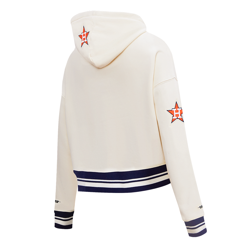 MLB HOUSTON ASTROS RETRO CLASSIC WOMEN'S CROPPED PULLOVER HOODIE (EGGSHELL/ MIDNIGHT NAVY)