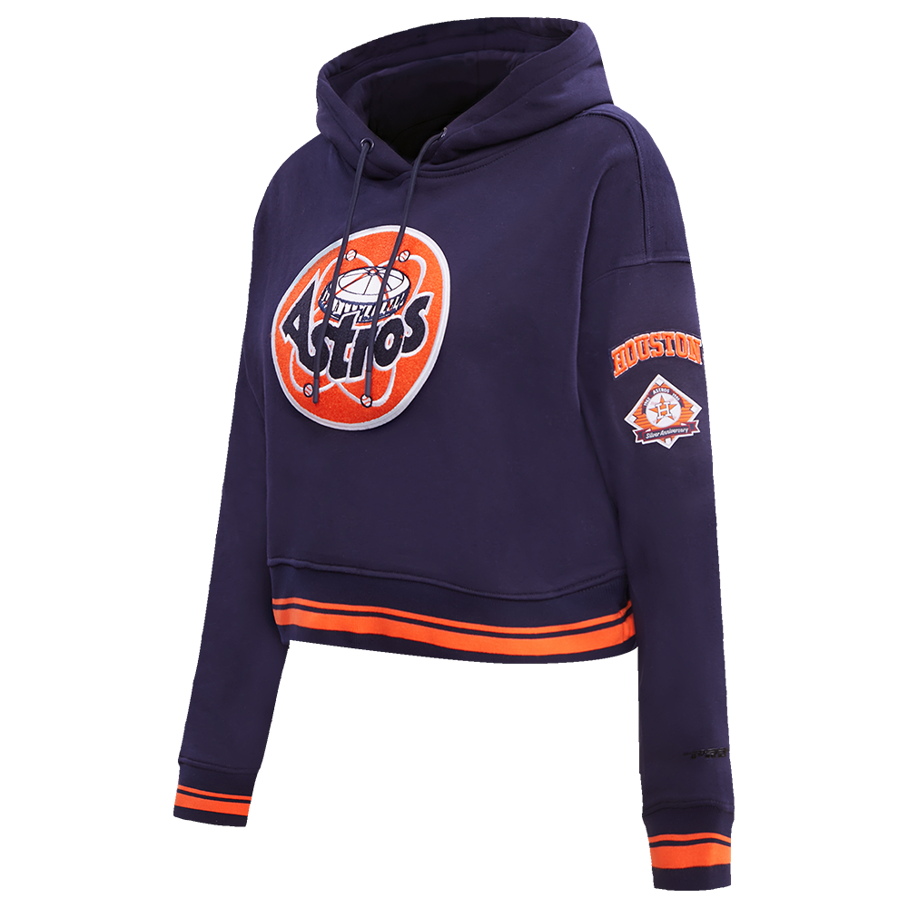 MLB HOUSTON ASTROS RETRO CLASSIC WOMEN'S CROPPED PULLOVER HOODIE (MIDNIGHT NAVY/ORANGE/MIDNIGHT NAVY)