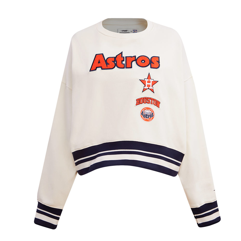 MLB HOUSTON ASTROS RETRO CLASSIC CHANDAIL À COL ROND EN MOLLETON POUR FEMME (COQUILLE D'ŒUF/MARINE MINUIT)