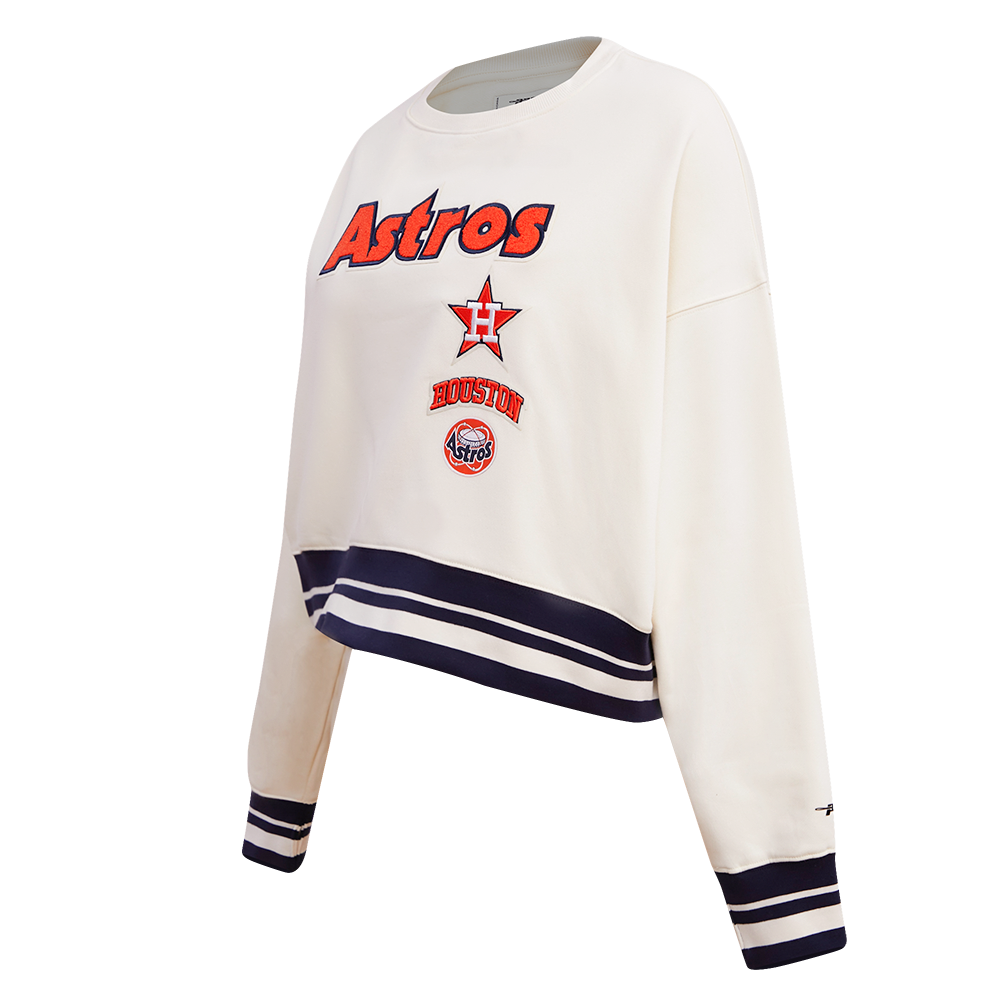 MLB HOUSTON ASTROS RETRO CLASSIC CHANDAIL À COL ROND EN MOLLETON POUR FEMME (COQUILLE D'ŒUF/MARINE MINUIT)