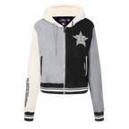 MLB HOUSTON ASTROS REVERSE FRENCH TERRY WOMEN'S CROPPED FULL ZIP HOODIE (BLACK/GRAY/EGGSHELL)