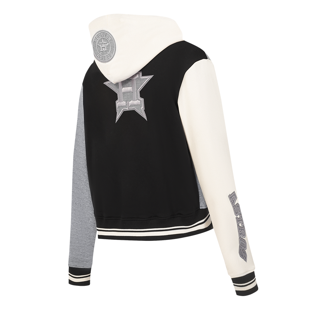 MLB HOUSTON ASTROS REVERSE FRENCH TERRY WOMEN'S CROPPED FULL ZIP HOODIE (BLACK/GRAY/EGGSHELL)