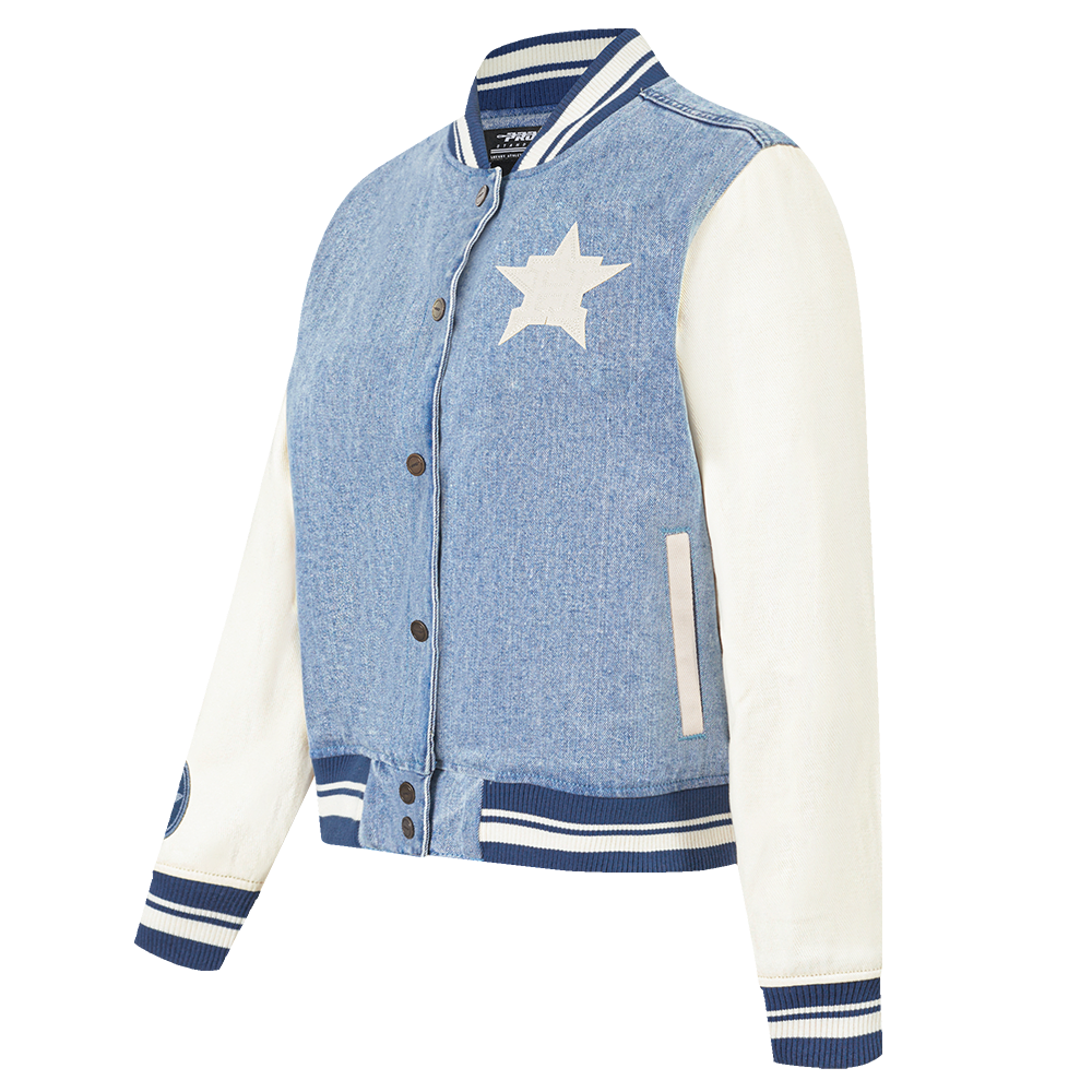 MLB HOUSTON ASTROS VARSITY BLUES BLOUSON COLLÉGIAL EN DENIM POUR FEMME (DENIM/LIN)