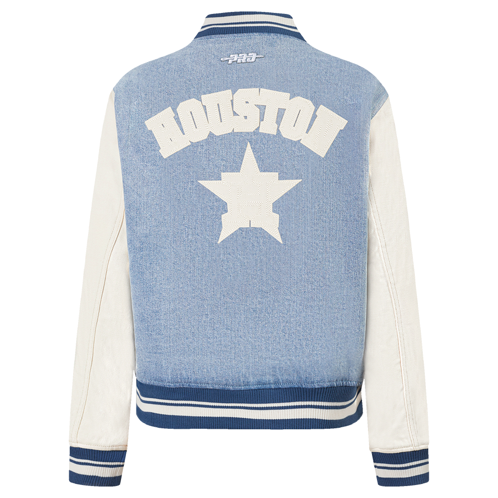 MLB HOUSTON ASTROS VARSITY BLUES BLOUSON COLLÉGIAL EN DENIM POUR FEMME (DENIM/LIN)