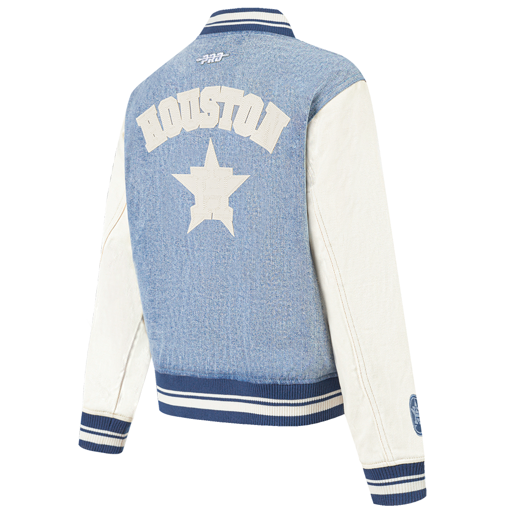MLB HOUSTON ASTROS VARSITY BLUES BLOUSON COLLÉGIAL EN DENIM POUR FEMME (DENIM/LIN)