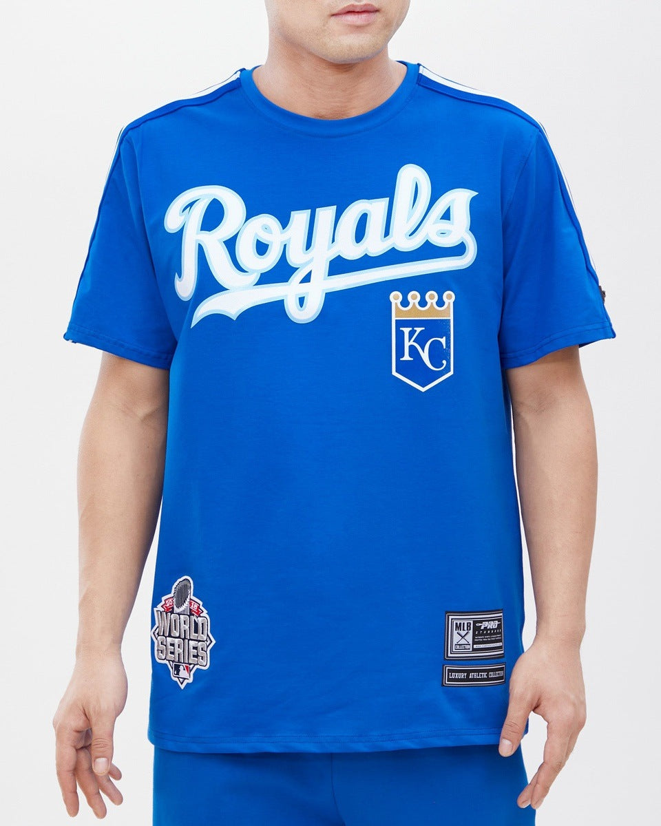 MLB KANSAS CITY ROYALS HAUT PRO TEAM À BANDES ET À LOGO POUR HOMME (BLEU ROYAL)
