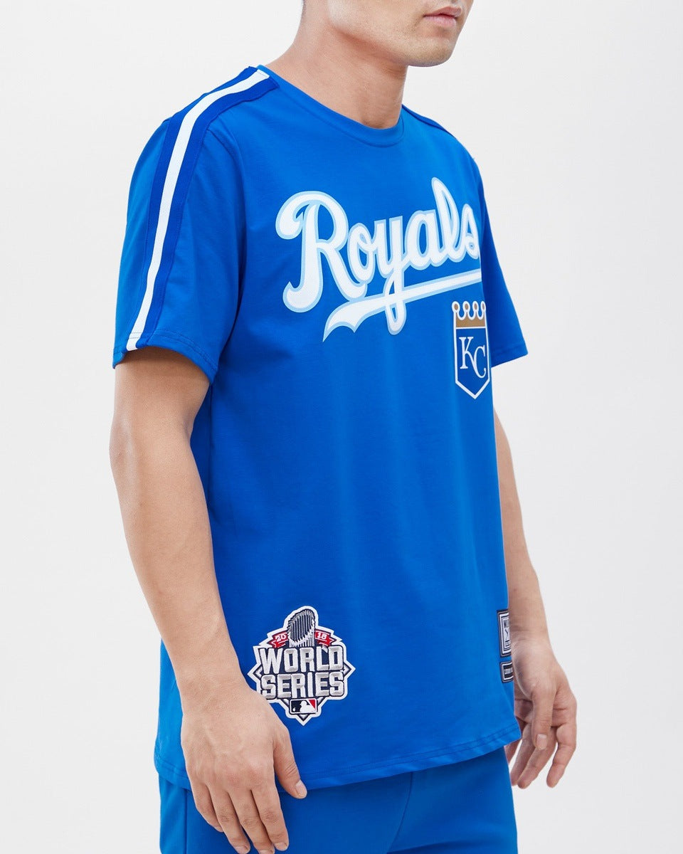 MLB KANSAS CITY ROYALS HAUT PRO TEAM À BANDES ET À LOGO POUR HOMME (BLEU ROYAL)