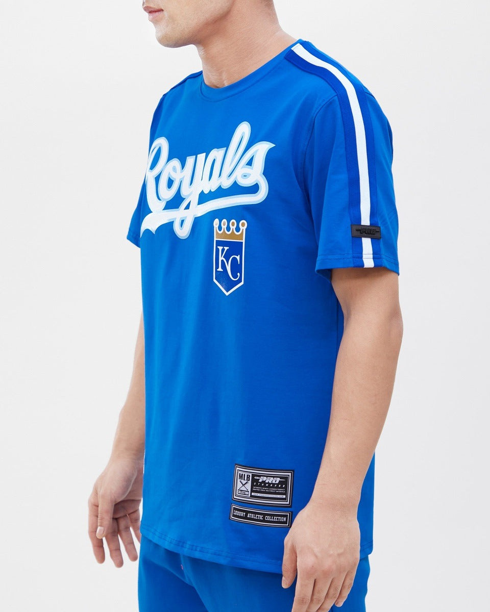 MLB KANSAS CITY ROYALS HAUT PRO TEAM À BANDES ET À LOGO POUR HOMME (BLEU ROYAL)