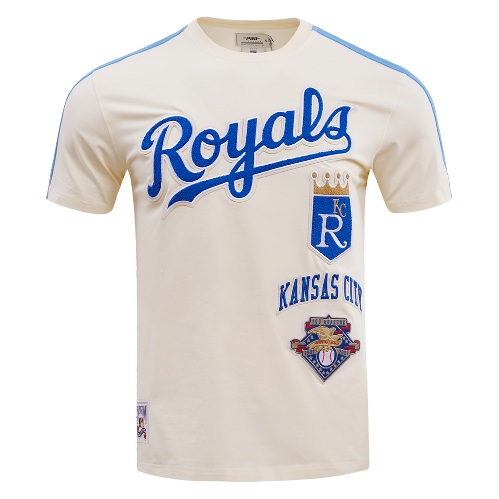 MLB KANSAS CITY ROYALS RETRO CLASSIC HAUT À RAYURES POUR HOMME (COQUILLE D'ŒUF/BLEU UNIVERSITÉ)