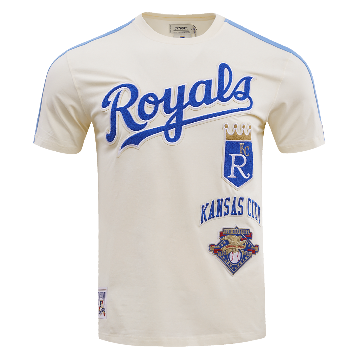 MLB KANSAS CITY ROYALS RETRO CLASSIC HAUT À RAYURES POUR HOMME (COQUILLE D'ŒUF/BLEU UNIVERSITÉ)