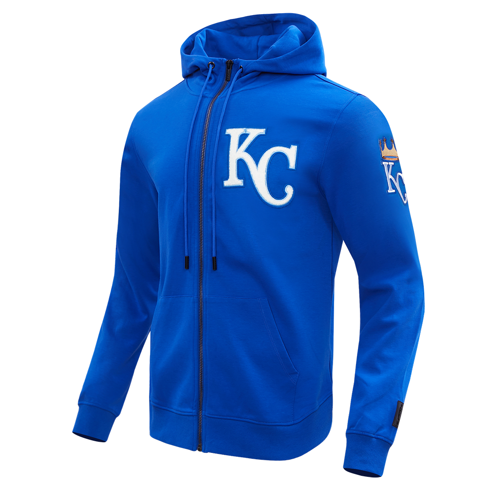 MLB KANSAS CITY ROYALS CLASSIC CHENILLE MEN'S FULL ZIP PULLOVER HOODIE (ROYAL BLUE)