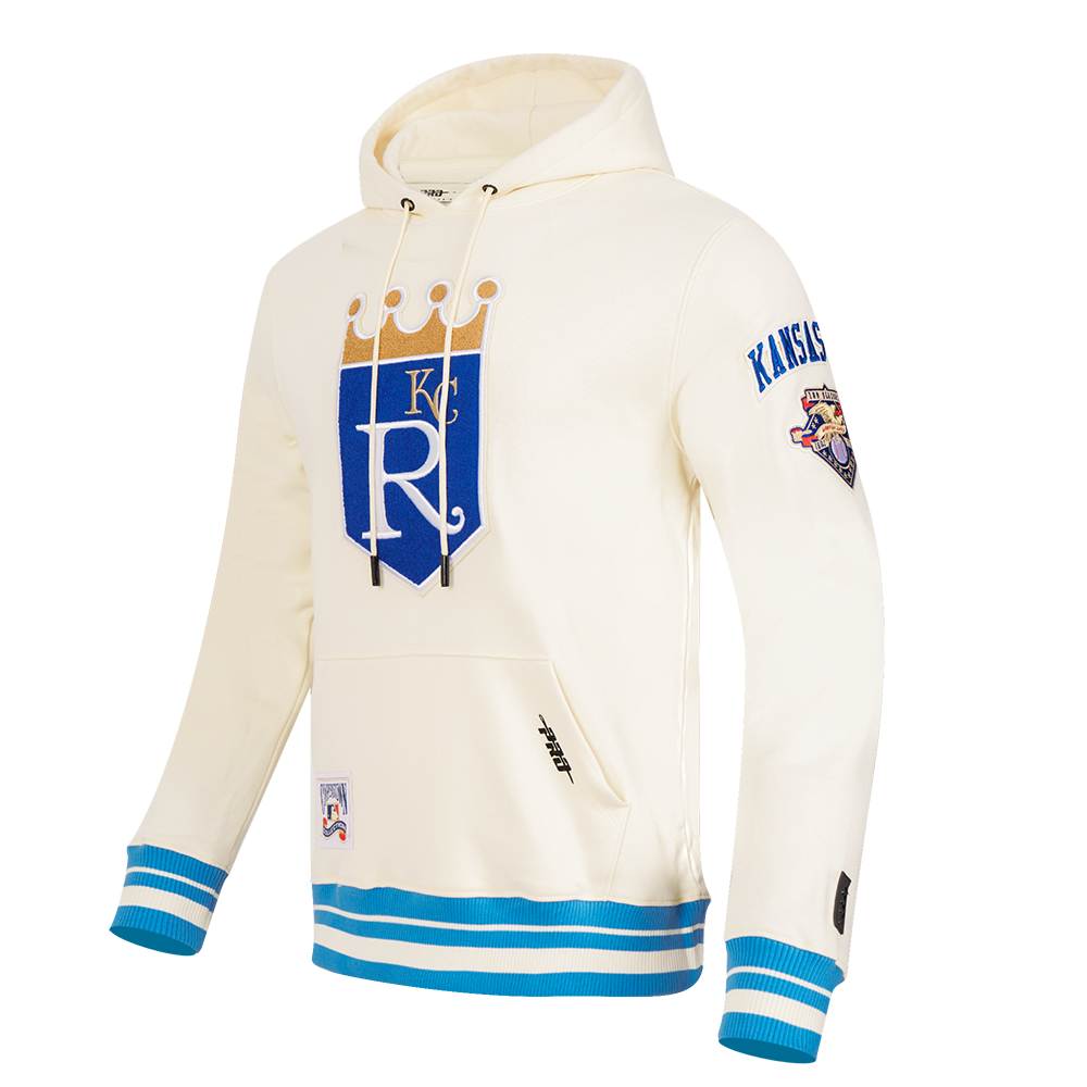 MLB KANSAS CITY ROYALS RETRO CLASSIC MEN'S PULLOVER HOODIE (EGGSHELL/UNIVERSAL BLUE)