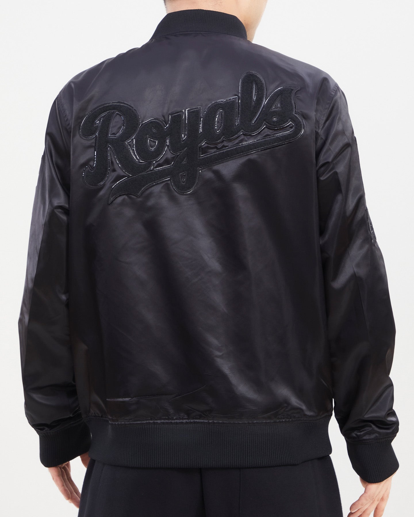 MLB KANSAS CITY ROYALS TRIPLE BLACK MEN'S SATIN JACKET (TRIPLE BLACK)