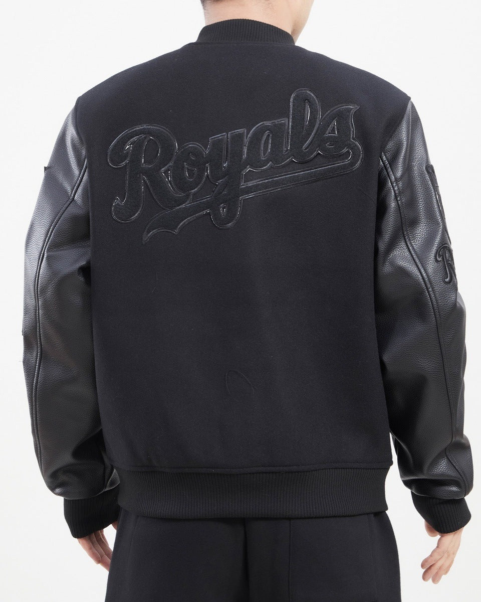 MLB KANSAS CITY ROYALS TRIPLE BLACK WOOL MEN'S VARSITY JACKET (TRIPLE BLACK)
