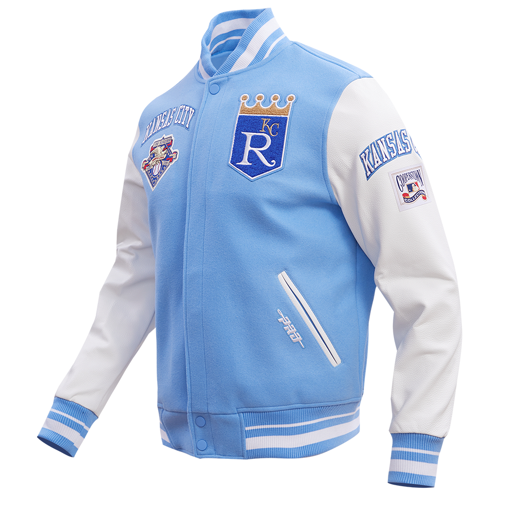 MLB KANSAS CITY ROYALS RETRO CLASSIC MEN'S RIB WOOL VARSITY JACKET (UNIVERSITY BLUE/WHITE)