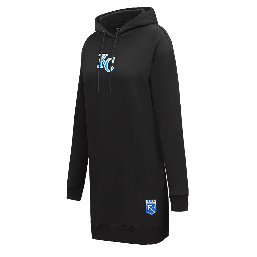 MLB KANSAS CITY ROYALS CLASSIC WOMEN'S FLEECE HOODIE DRESS (BLACK)