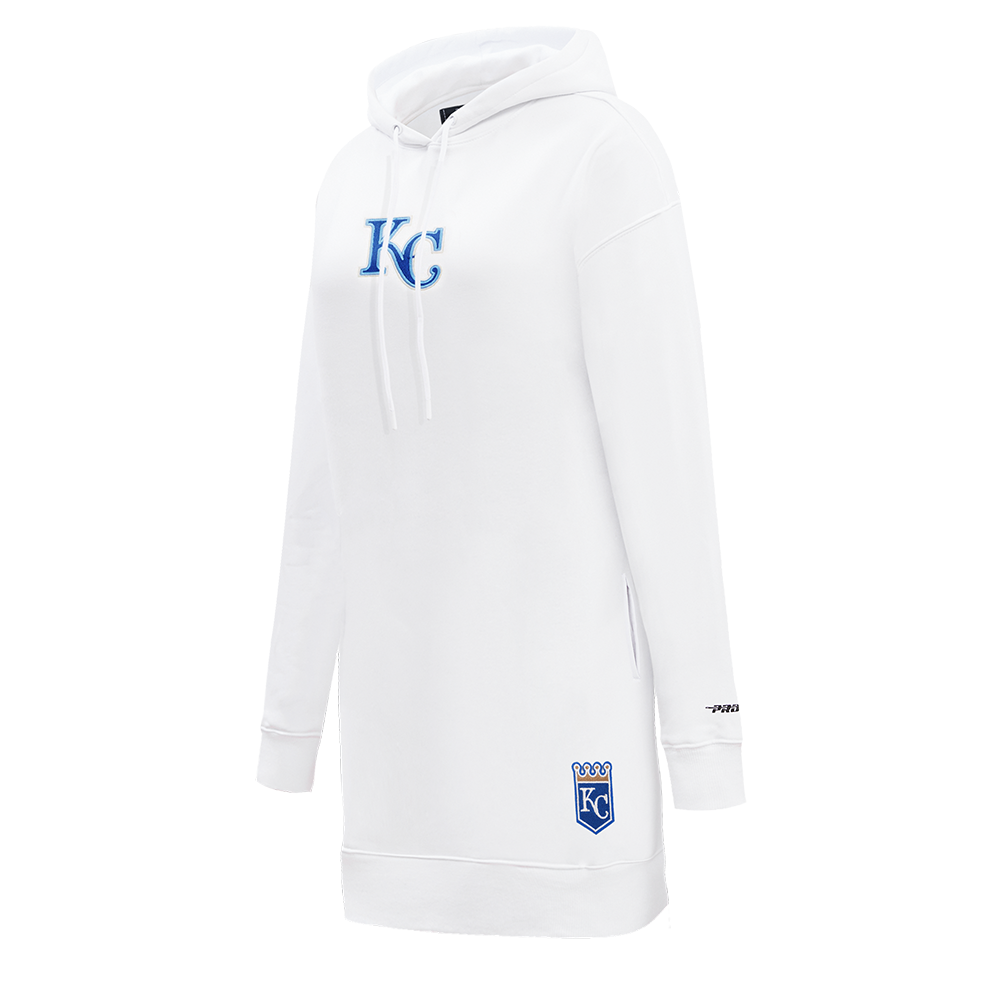 MLB KANSAS CITY ROYALS CLASSIC WOMEN'S FLEECE HOODIE DRESS (WHITE)
