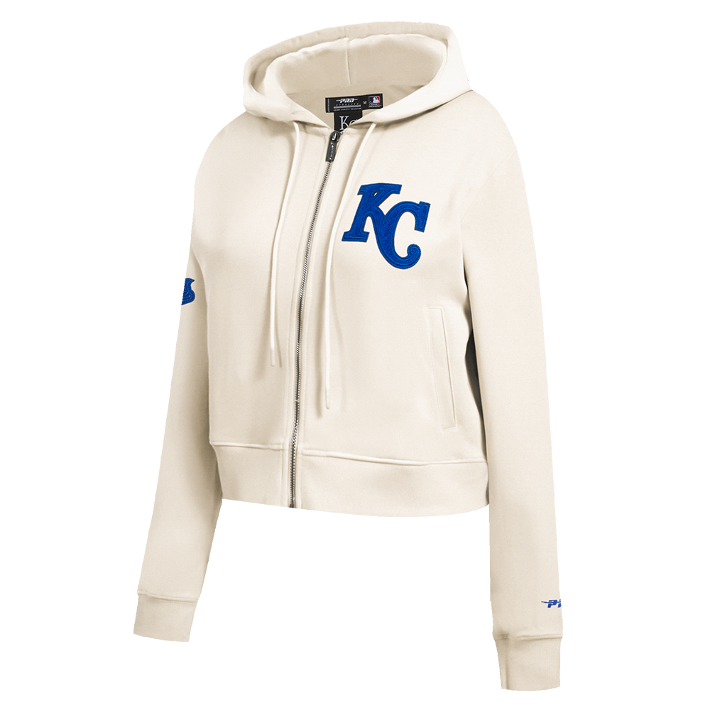MLB KANSAS CITY ROYALS TRIPLE TONAL WOMEN'S DOUBLE KNIT FULL ZIP HOODIE (EGGSHELL)