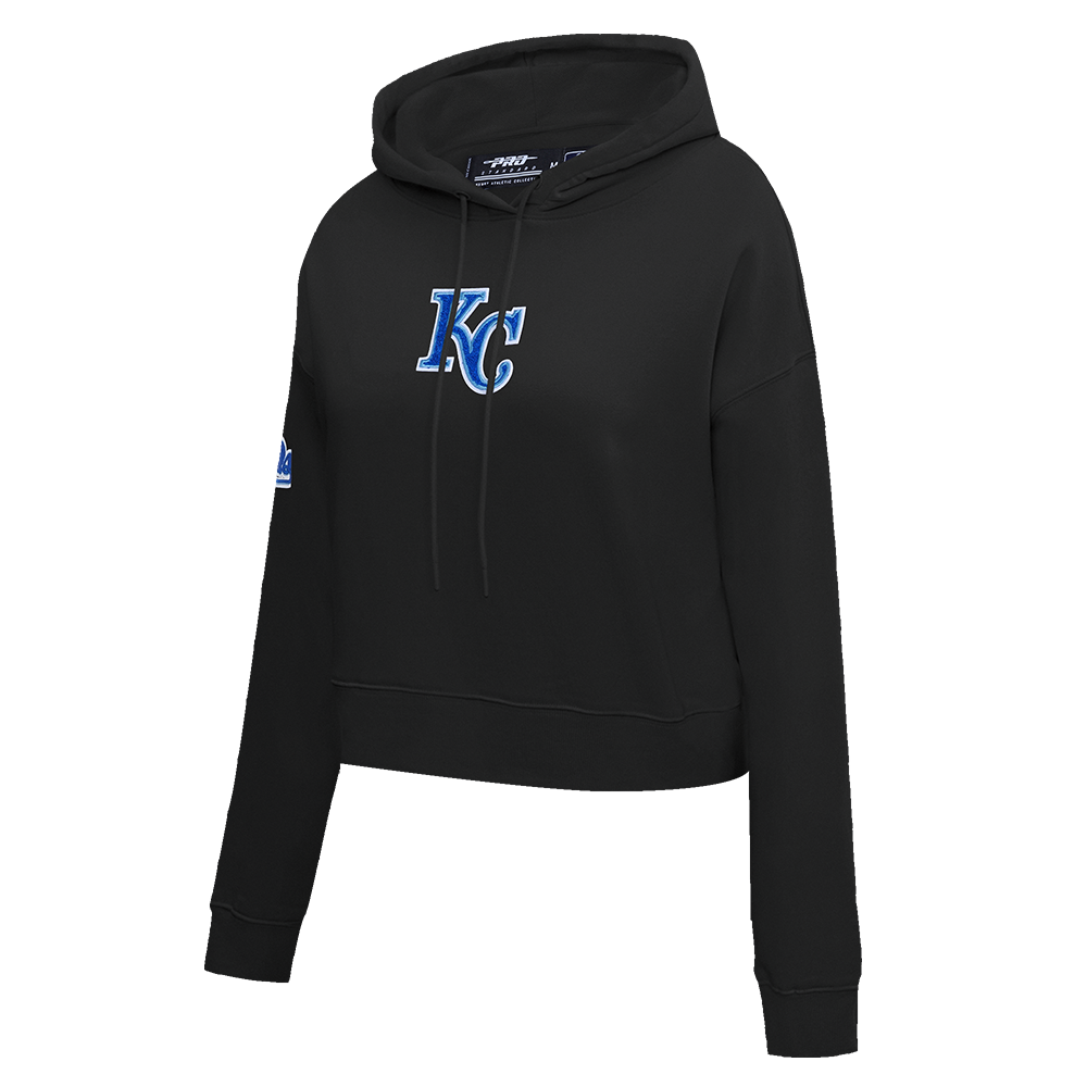 MLB KANSAS CITY ROYALS CLASSIC WOMEN'S CROPPED PULLOVER HOODIE (BLACK)