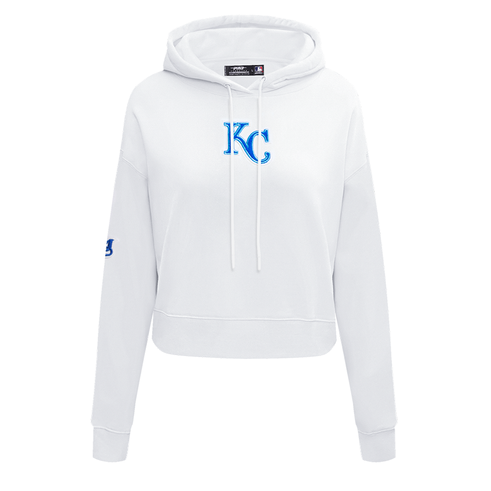 MLB KANSAS CITY ROYALS CLASSIC WOMEN'S CROPPED PULLOVER HOODIE (WHITE)