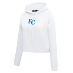 MLB KANSAS CITY ROYALS CLASSIC WOMEN'S CROPPED PULLOVER HOODIE (WHITE)
