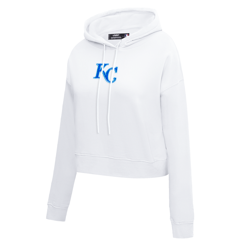 MLB KANSAS CITY ROYALS CLASSIC WOMEN'S CROPPED PULLOVER HOODIE (WHITE)