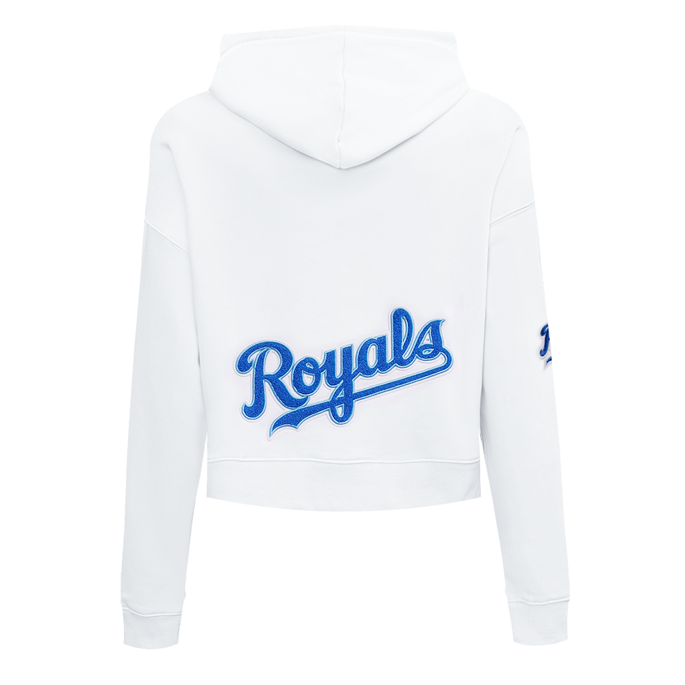 MLB KANSAS CITY ROYALS CLASSIC WOMEN'S CROPPED PULLOVER HOODIE (WHITE)