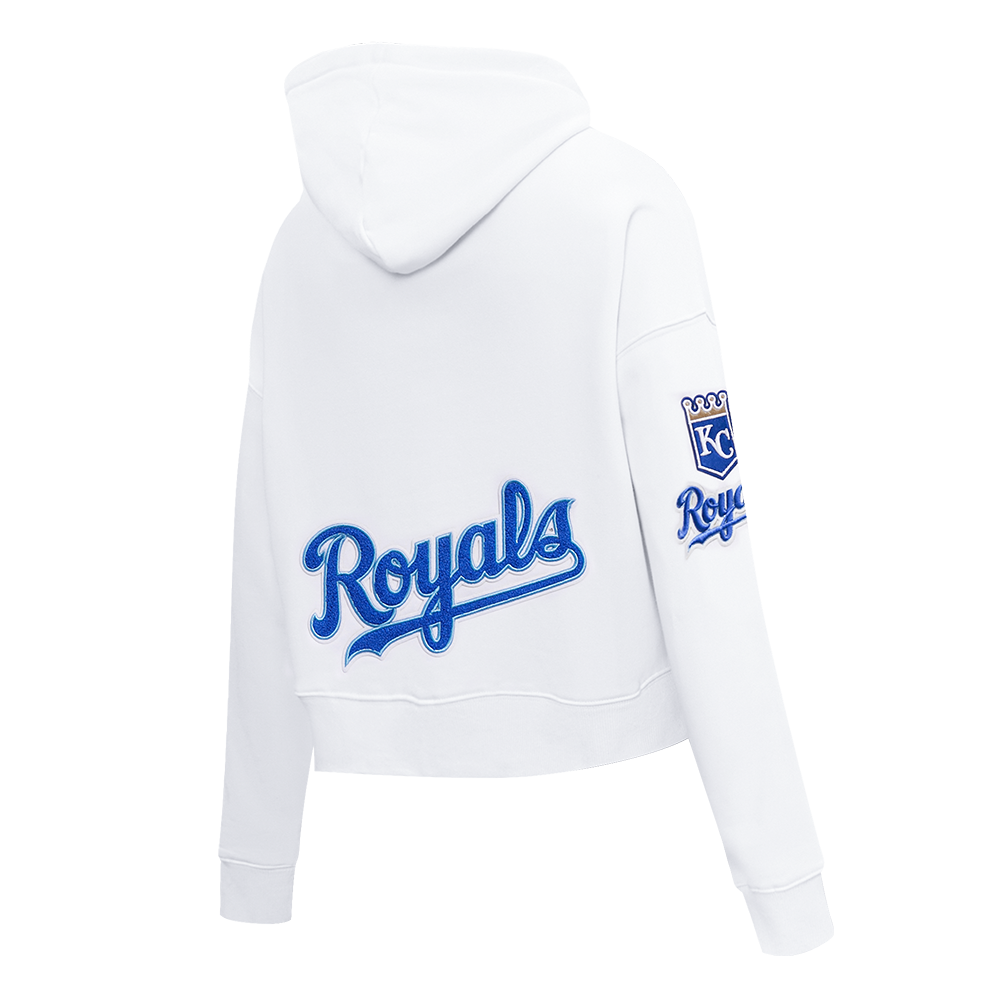 MLB KANSAS CITY ROYALS CLASSIC WOMEN'S CROPPED PULLOVER HOODIE (WHITE)