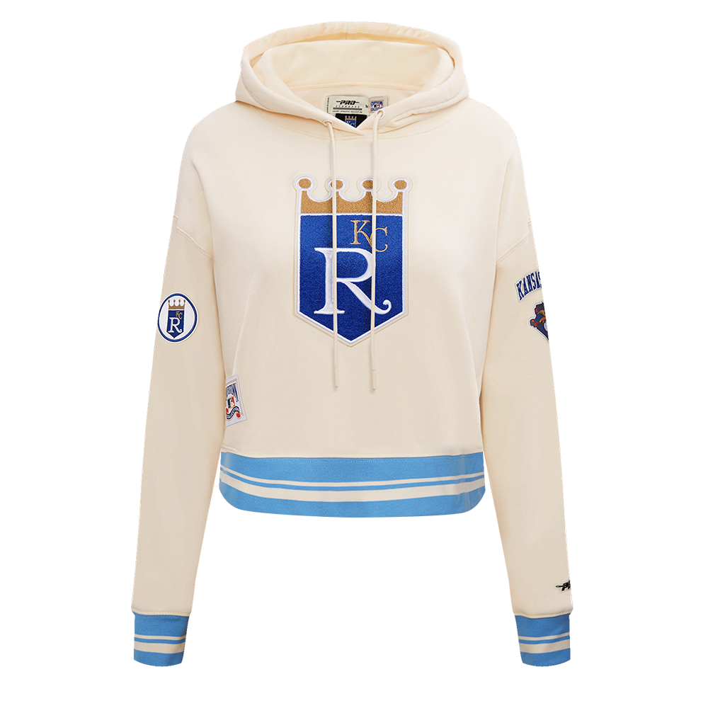 MLB KANSAS CITY ROYALS RETRO CLASSIC CHANDAIL À CAPUCHON COURT POUR FEMME (COQUILLE D'ŒUF/BLEU UNIVERSITÉ)